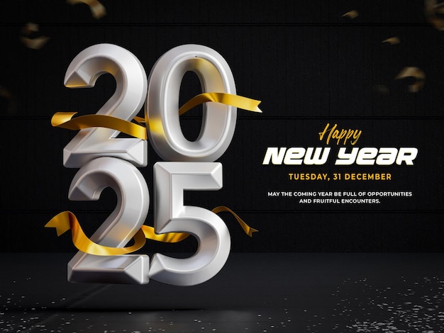 happy new year 2025 3d banner design template