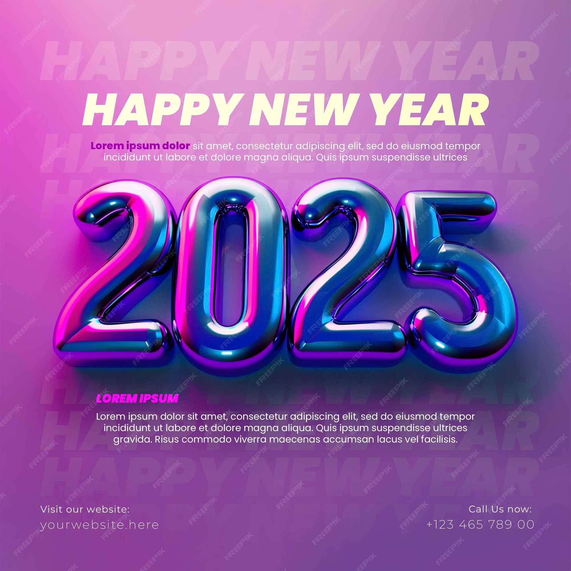 Happy New Year 2025 Celebration 3d text 2025 in blue and purple Social