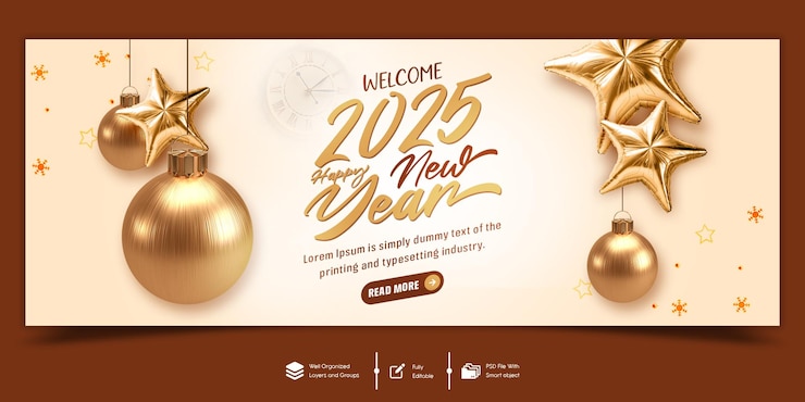 PSD happy new year 2025 celebration facebook cover banner template