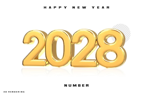 Felice anno nuovo 2028 oro 3d su sfondo bianco