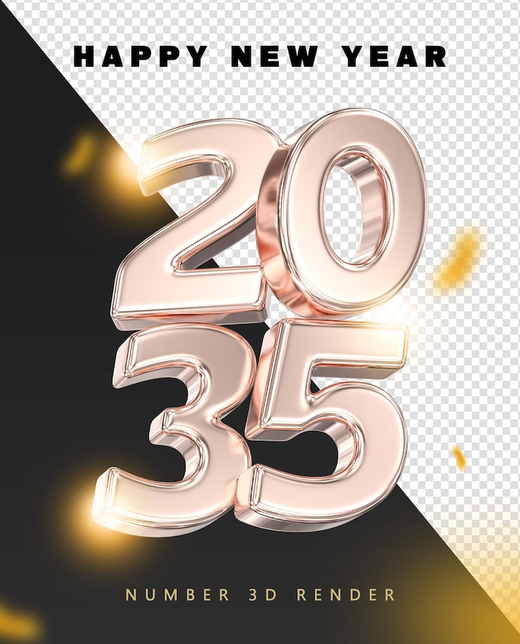 PSD happy new year 2035 in rose gold