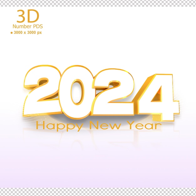 Happy new year 3d 2024 gold no background png