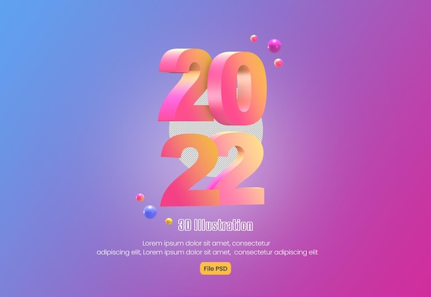 Happy new year 3d illustration with unique and cute number design