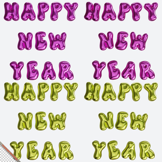 PSD happy new year 3d inflated clipart