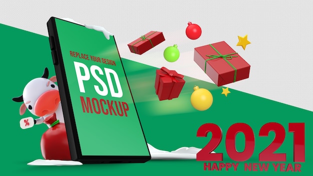 Felice anno nuovo 3d rendering mockup design