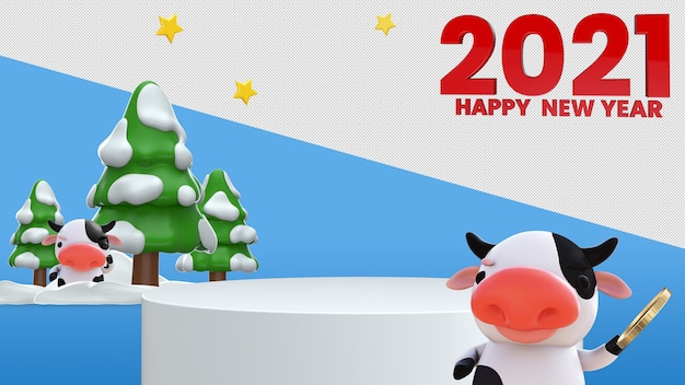 Happy new year 3d rendering mockup design