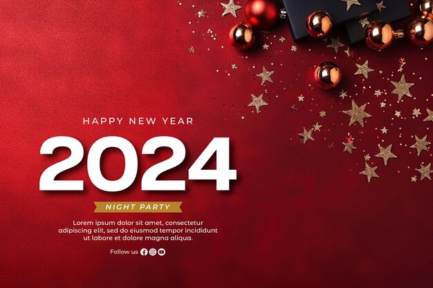 PSD happy new year banner template new year post media social with new year background 2024