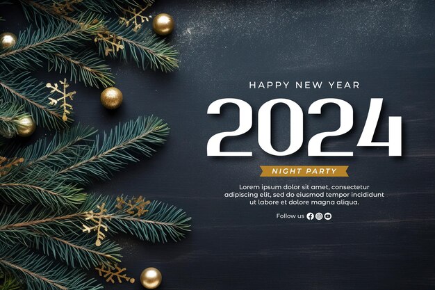 PSD happy new year banner template new year post media social with new year background 2024