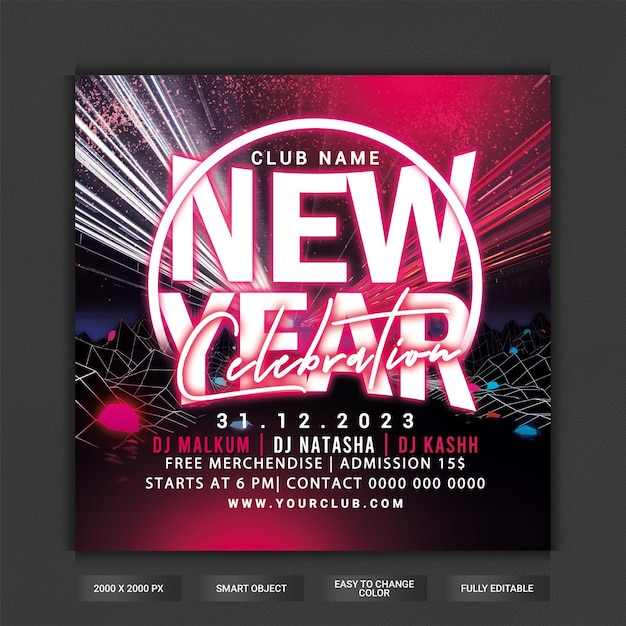 PSD happy new year celebration party flyer