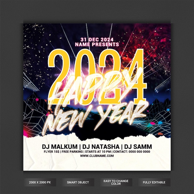 PSD happy new year celebration party flyer