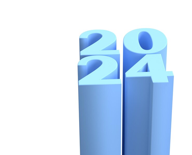 Premium PSD Happy new year christmas 2024 with shiny 3d blue numbers