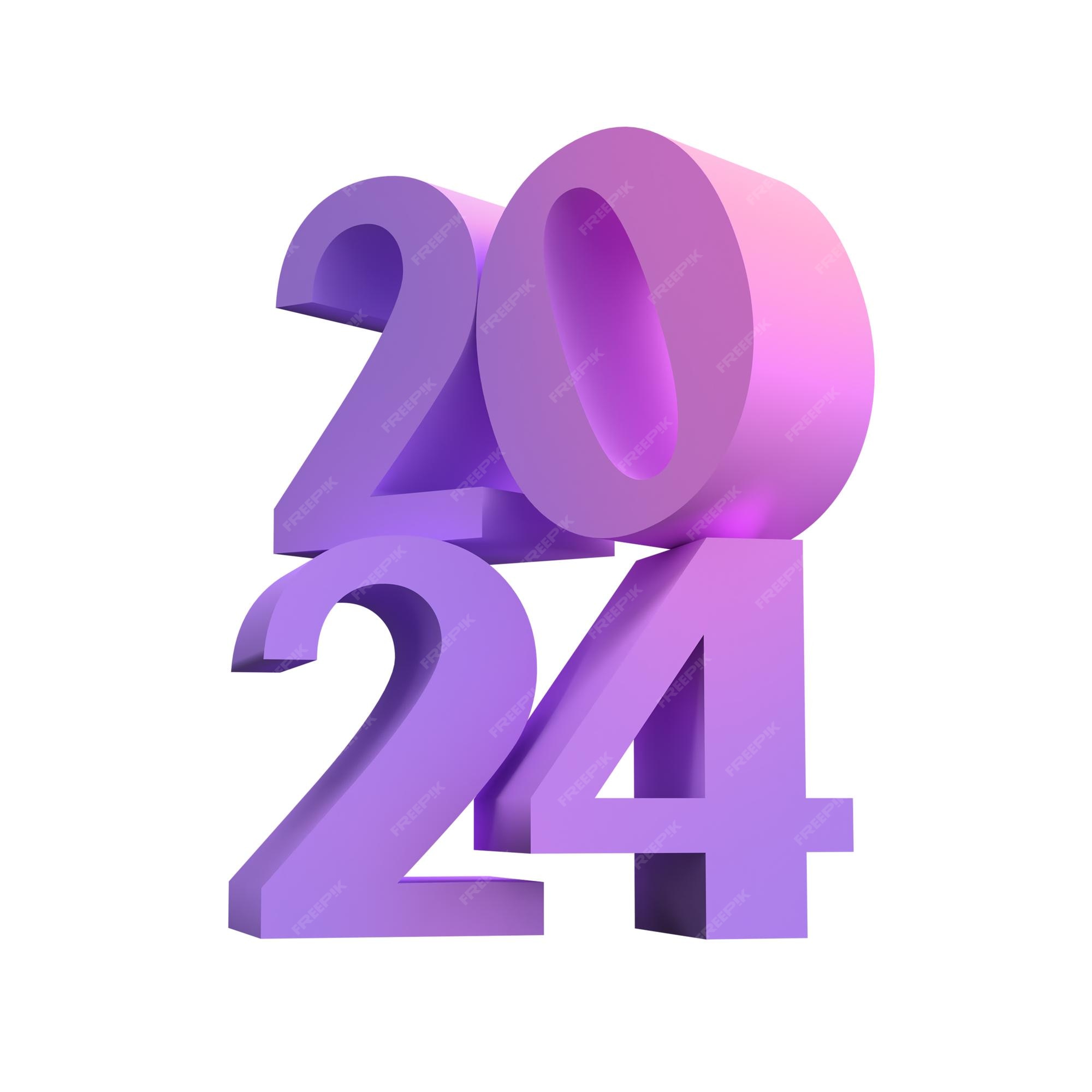 Premium PSD Happy new year christmas 2024 with shiny 3d lilac numbers