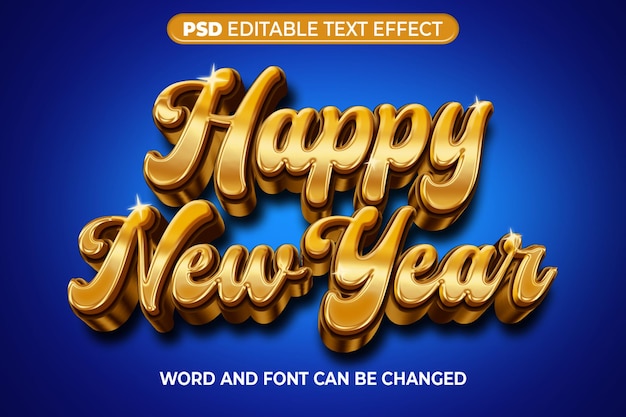 PSD happy new year gold 3d text effect