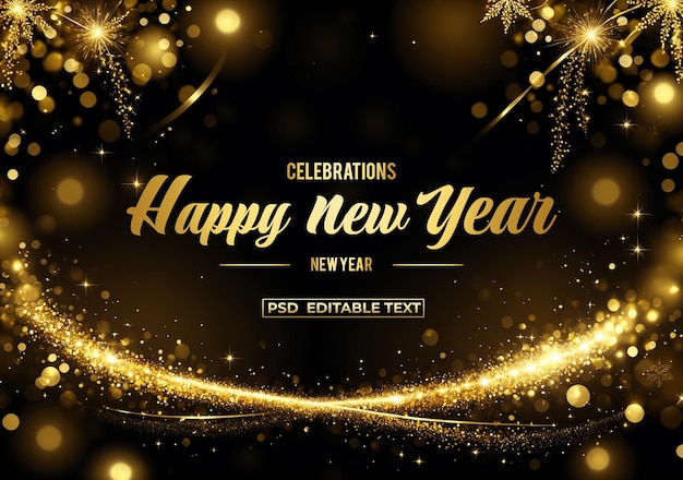 Happy New Year golden celebration background editable text psd
