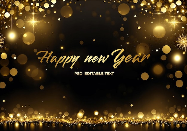 新年あけましておめでとうございます ゴールデンセレブレーションの背景 編集可能なテキスト psd