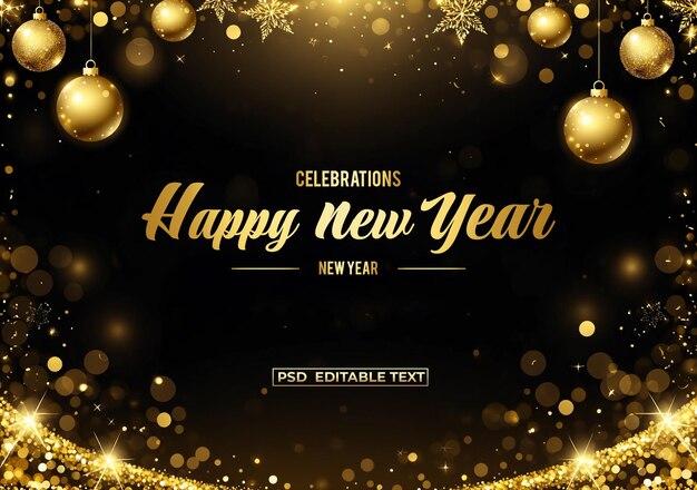 Happy new year golden celebration background editable text psd