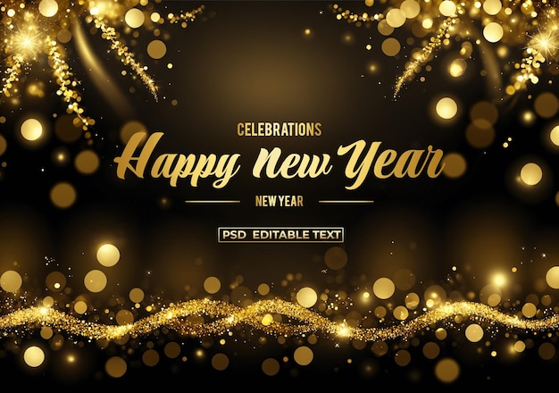 Happy New Year golden celebration background editable text psd