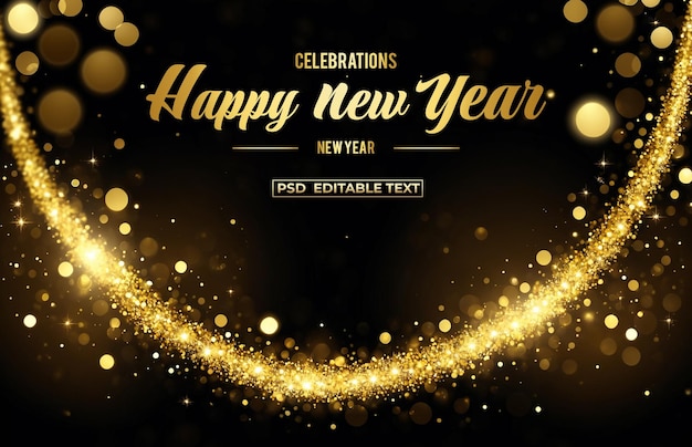 Happy new year golden celebration background editable text psd