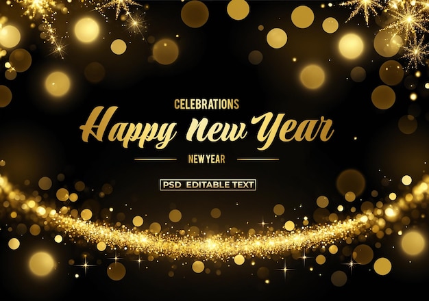 Happy New Year golden celebration background editable text psd