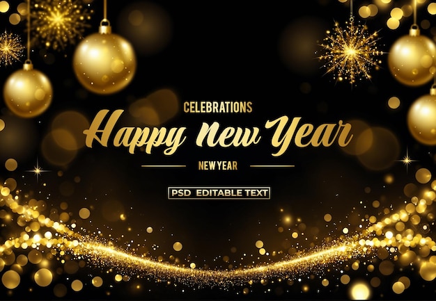 PSD happy new year golden celebration background editable text psd