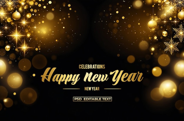 PSD happy new year golden celebration background editable text psd