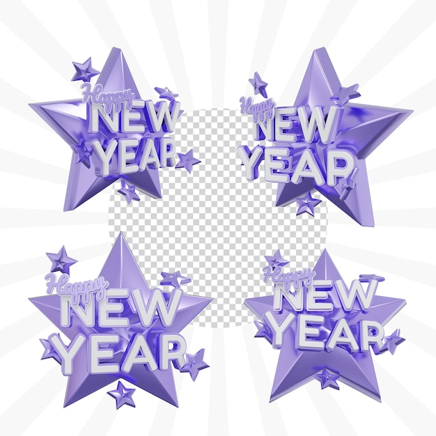 PSD happy new year icon with blue stars