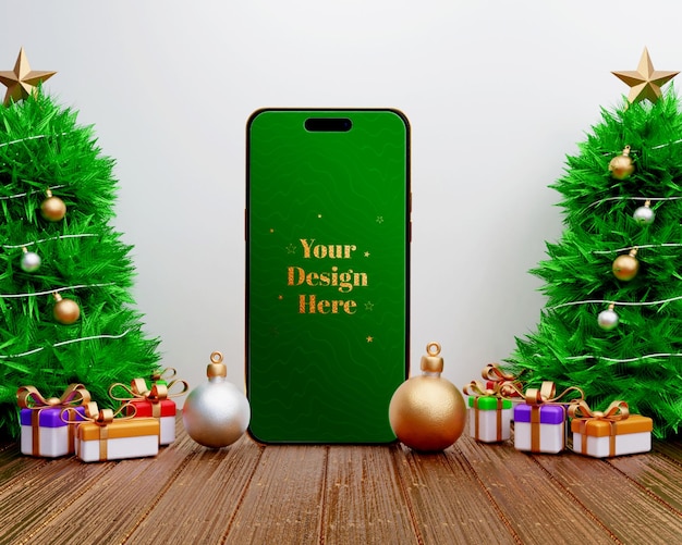 Happy new year mobile mockup or christmas new year smartphone mockup or new year ads banner mockup