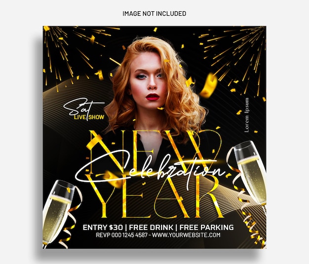 Happy New Year Night Party Celebration flyer or web banner template