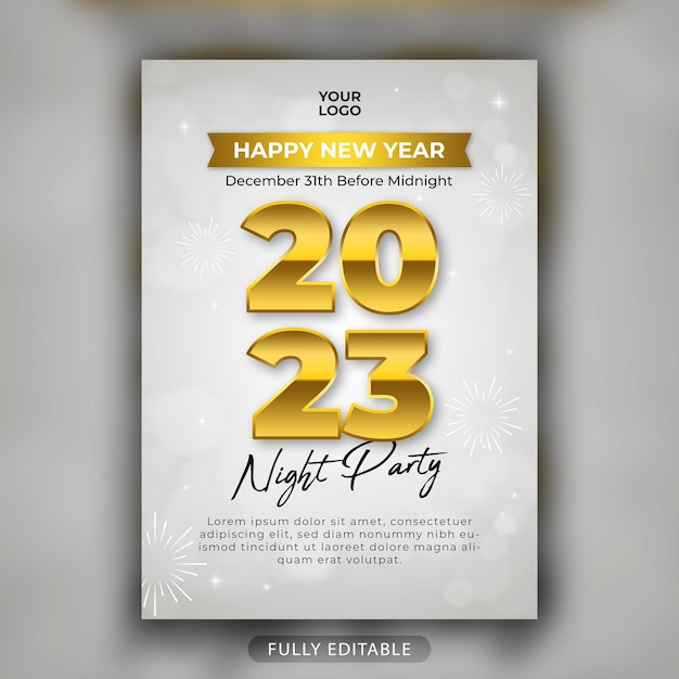 PSD happy new year night party flyer or promotional social media banner template