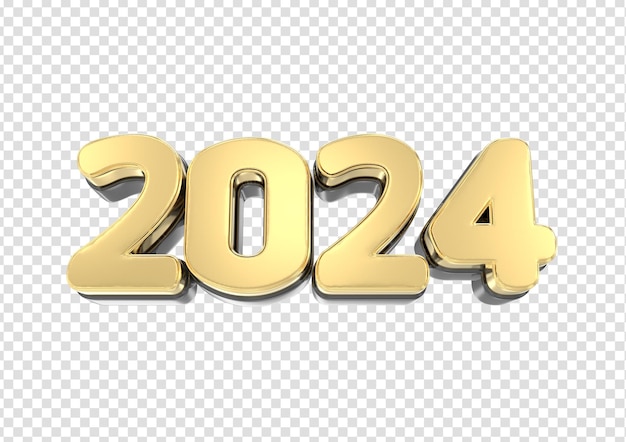 PSD happy new year number 2024 gold 3d render