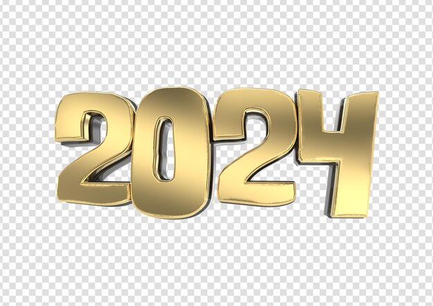Happy New Year Number 2024 Gold 3d Render