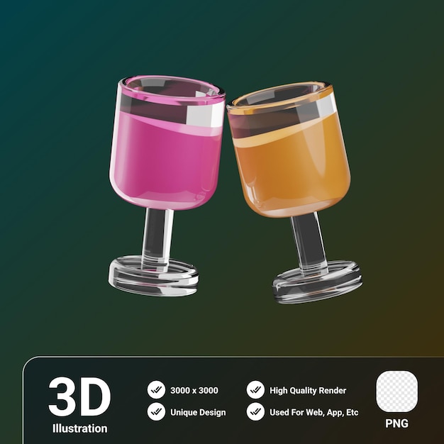 PSD happy new year object champagne glasses 3d illustration