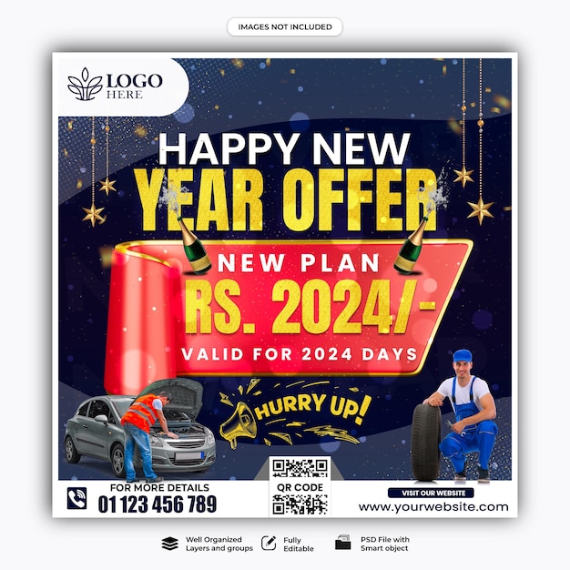 PSD happy new year offer squire social media post