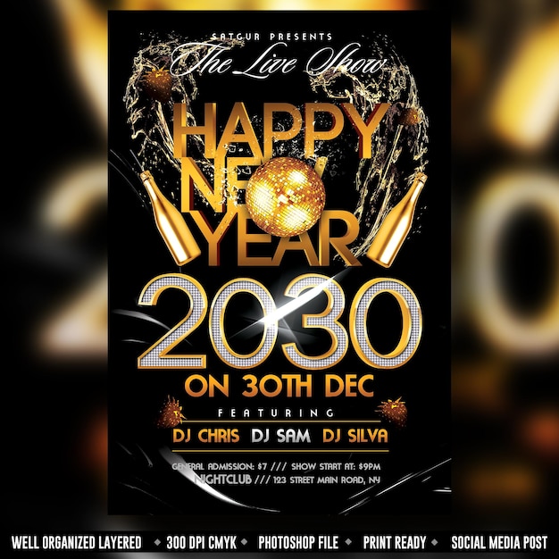 happy new year party flyer poster