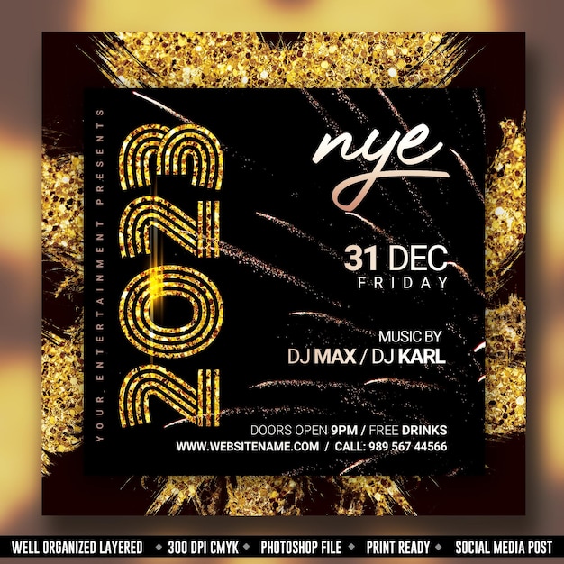 PSD happy new year party flyer poster