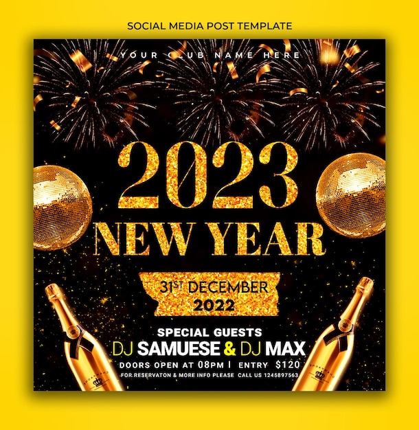 Happy new year party flyer templates social media post