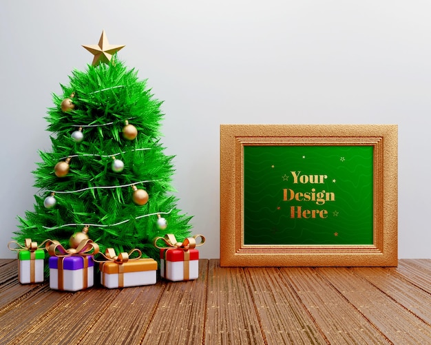 Happy new year photo frame mockup or christmas new year photo frame mockup or new year banner mockup