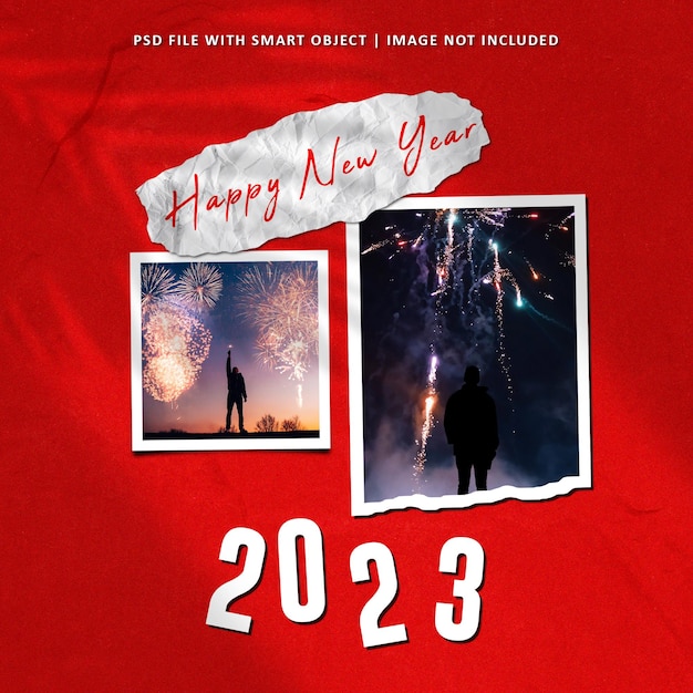 Happy new year photo frame set mockup premium psd