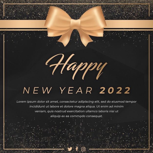 Happy New Year Post szablon 2022 z ciemnym tłem i złotym motywem