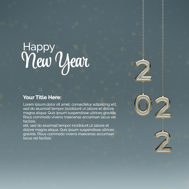 Happy new year post with 3d rendered hanging 2022