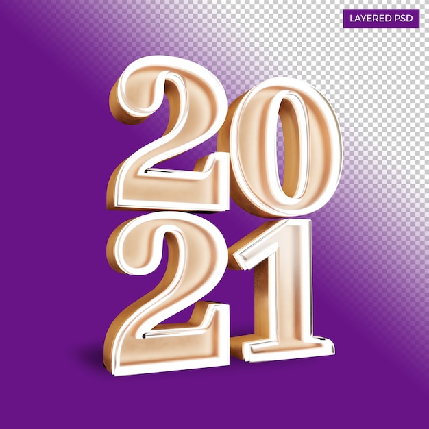 PSD happy new year twenty twenty one bold number render golden shine isolated