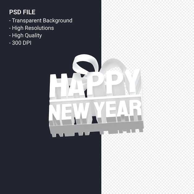 Happy New Year with bow and ribbon 3d design isolated