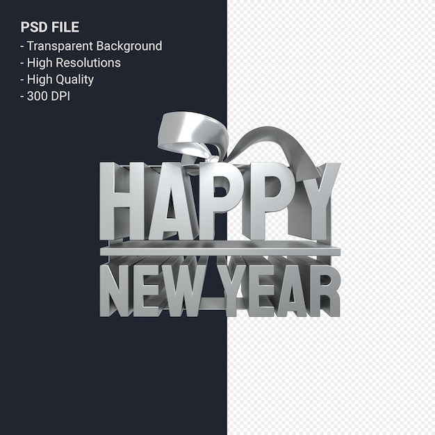 Happy New Year with bow and ribbon 3d design isolated