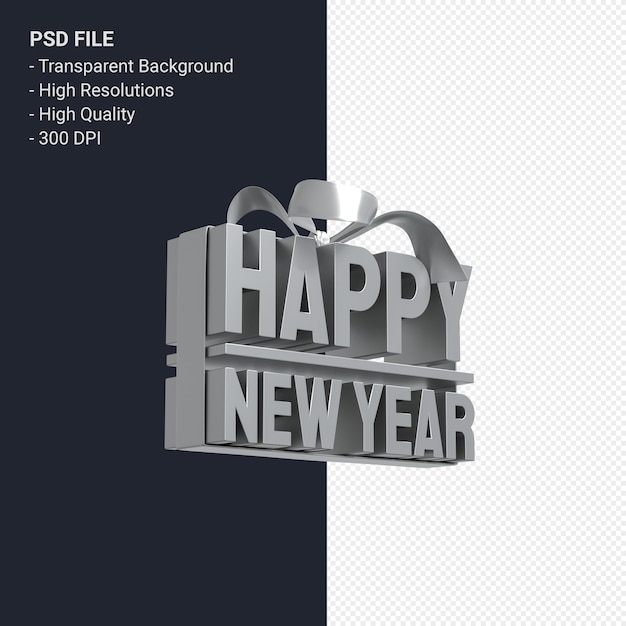 Happy new year with bow and ribbon 3d design isolated