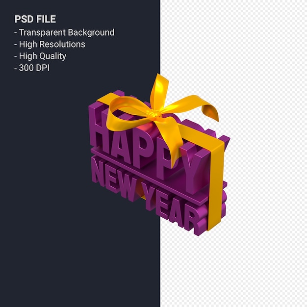 PSD happy new year with bow and ribbon 3d design isolated