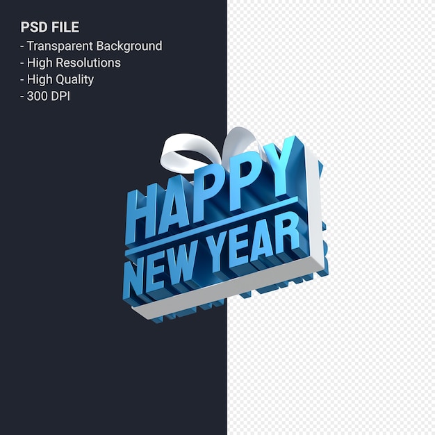 PSD happy new year with bow and ribbon 3d design isolated