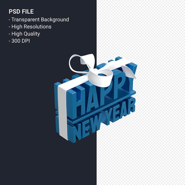 PSD happy new year with bow and ribbon 3d design isolated