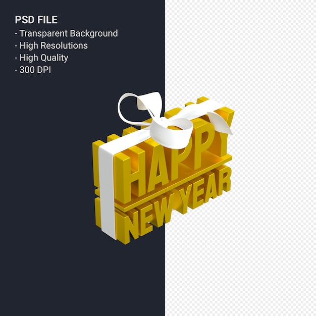 PSD happy new year with bow and ribbon 3d design isolated