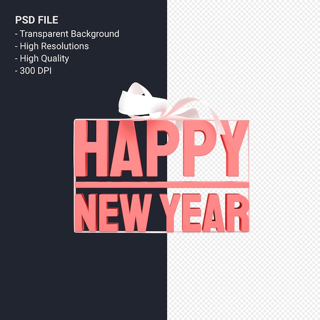 PSD happy new year with bow and ribbon 3d design isolated