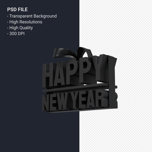 Happy New Year with bow and ribbon 3d design isolated